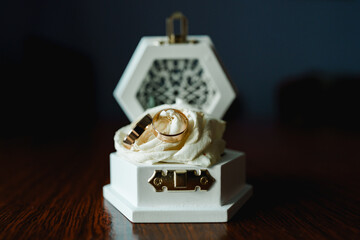 rings on a wooden table