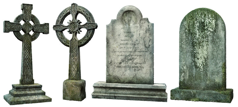Four old headstones 3D illustration	