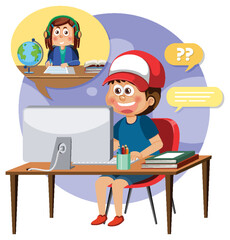 A boy using computer cartoon