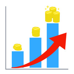 上昇するグラフとお金と矢印