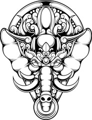 Vector illustration of elephant head with etnic drawing style