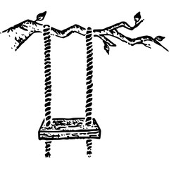 Swing Tree Branch Dotwork. Vector Illustration of Hand Drawn Objects.