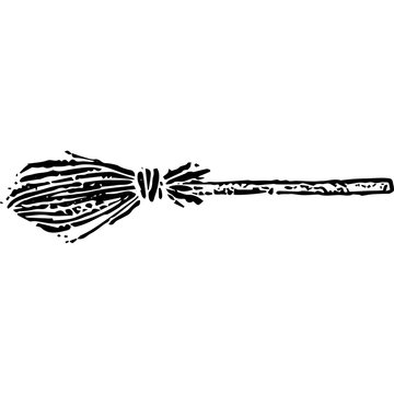 Witch Broom Dotwork. Vector Illustration of Hand Drawn Objects.