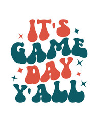 It's Game Day Y'all Baseball quote retro wavy typography SVG on white background