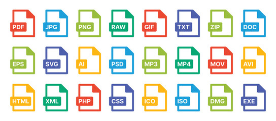 Set of file formats icons template. Vector symbol illustration. - obrazy, fototapety, plakaty