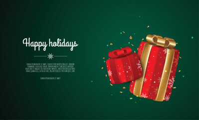 Merry Christmas and Happy New Year. Realistic gift boxes. Holiday banner, web poster, flyer, greeting card.