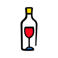 Wine bottle and glass abstract vector illustration
