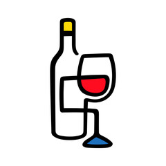 Wine bottle and glass abstract vector illustration