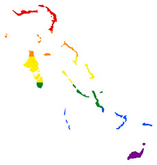 Fototapeta na wymiar Bahamas map with pride rainbow LGBT flag colors
