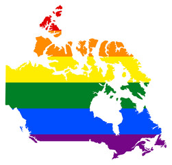 Canada map with pride rainbow LGBT flag colors