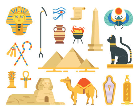 Flat style Egypt elements icon set cartoon illustration

