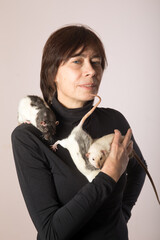 woman with domestic rats