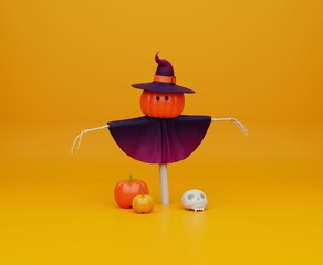 3d rendering illustration with pumpkin head scarecrow

