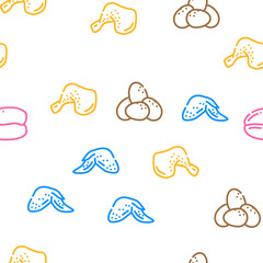 Chicken Carcass, Meat And Organs vector seamless pattern thin line illustration