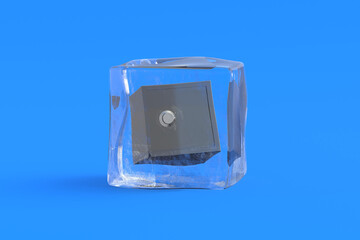 Safe in ice cube. 3d illustration