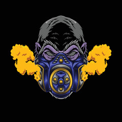 vector illustration of gorilla wearing a gas mask © harrisaputra