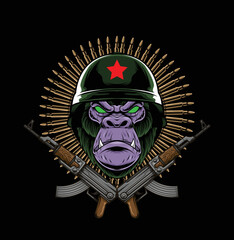 Vector illustration of gorilla wearing a soldier  helmet © harrisaputra