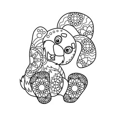 Coloring book for children. Cute bunny waving its paw in zentangle style. Task for children, can be used in a book, magazine. Vector illustration