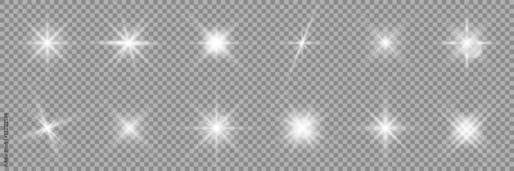 Fototapete glowing star light effect collection. light effect of sparkling stars and bright flashes. white and 