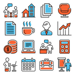 Business and Office Icon Set on White Background. Vector