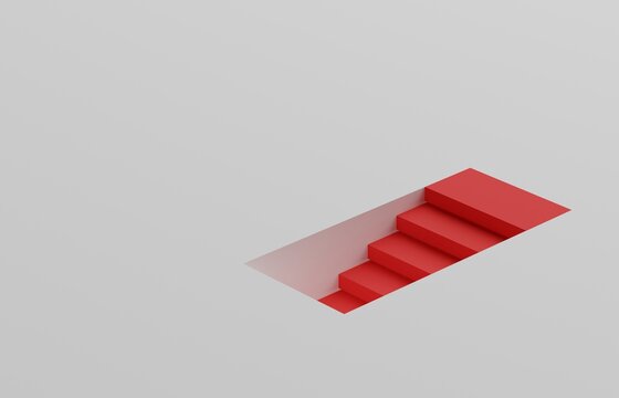 abstract or business concept white red secret stairs or basement on white background. 3d illustration