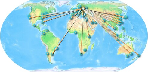 Belarus concept map centered on Europe and Africa, export concept map for Belarus on white background suitable for export concepts. File is suitable for digital editing and large size prints.
