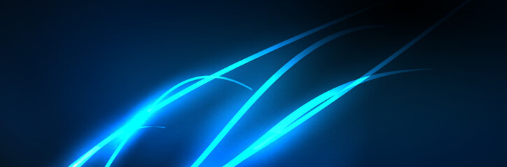 Blue neon glowing lines, magic energy space light concept, abstract background wallpaper design