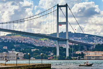 Istanbul, Bosphorus Strait, View of the Asian part of the city and a bridge from the pier Ortakoy