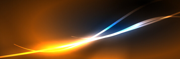 Neon glowing fluid wave lines, magic energy space light concept, abstract background wallpaper design
