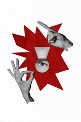 Creative photo 3d collage poster postcard artwork of spies rob apartment show give signs way...