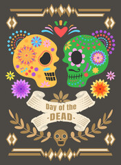  Day of the dead, Dia de los muertos, Halloween holiday poster, party flyer, funny greeting card.
