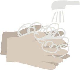 Wash hands clipart. Virus protection healthy habit. Soap foam on palms and water tap illustration.