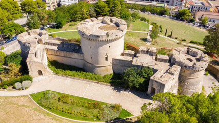Aerial view of Castello Tramontano, a 16th century fortification in Aragonese style in Matera,...