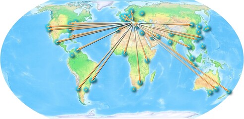 Montenegro concept map centered on Europe and Africa, export concept map for Montenegro on white background suitable for export concepts. File is suitable for digital editing and large size prints.