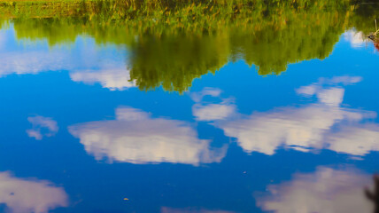 Clouds reflected in the water of a lake