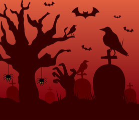 ravens and bats in cemetery