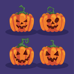 four halloween pumpkins icons