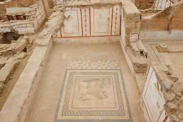 Ancient Ephesus archeological site. Terrace houses interior. Reconstruction works. Turkey