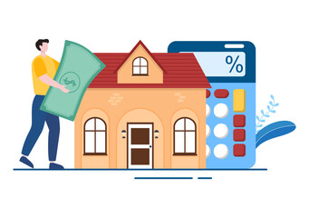 Mortgage Template Hand Drawn Cartoon Flat Illustration of Term Credit Debt by House Loan or Money Investment to Real Estate Property Design