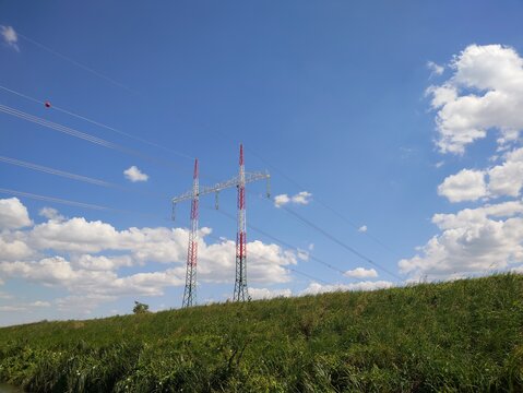 High voltage wires and mast, distribution of electric power.