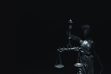 Fototapeta na wymiar Silhouette of Lady Justice with scales of truth. Conceptual image of justice, law and legal system. Copy space for text.