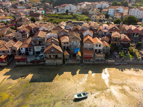 aerial view drone of Combarro, in Galicia - Spain
