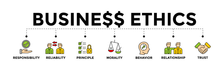 Business ethics concept illustration. Business ethics banner with icons.