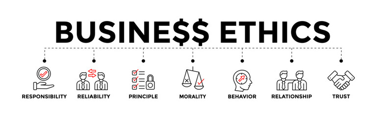 Business ethics concept illustration. Business ethics banner with icons.