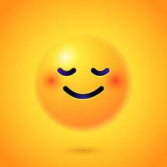 Round 3d Emoticon. Yellow Emoji face emoticon smile, digital smiley expression emotion feelings, chat cartoon emotes. Vector illustration icon on yellow background