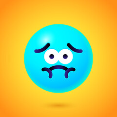 Round 3d Emoticon. Yellow Emoji face emoticon smile, digital smiley expression emotion feelings, chat cartoon emotes. Vector illustration icon on yellow background