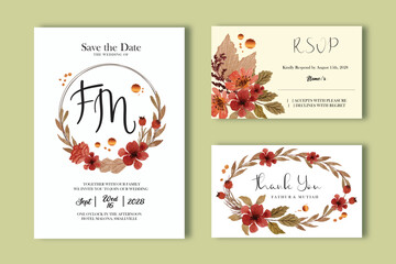 wedding invitation with autumn dried flowers watercolor template