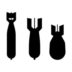 Air bomb icons set. Black vector illustration. Atomic or nuclear bomb icon