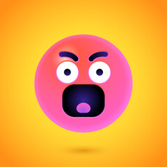 Fototapeta premium Round 3d Emoticon. Yellow Emoji face emoticon smile, digital smiley expression emotion feelings, chat cartoon emotes. Vector illustration icon on yellow background