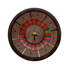 Casino roulette wheel. 3D rendering illustration. Top view.